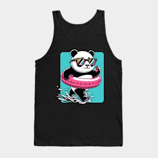 Pool Party Panda in Sunglasses on a Pink Float Funny Pool Panda Tank Top